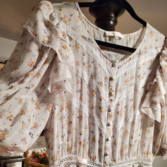 LoveShackFancy Silk Floral Midi Dress Medium - Picture 2 of 12